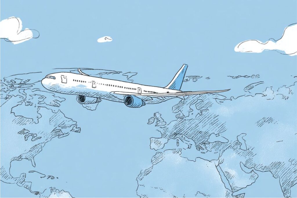 Illustration of a flight to Europe