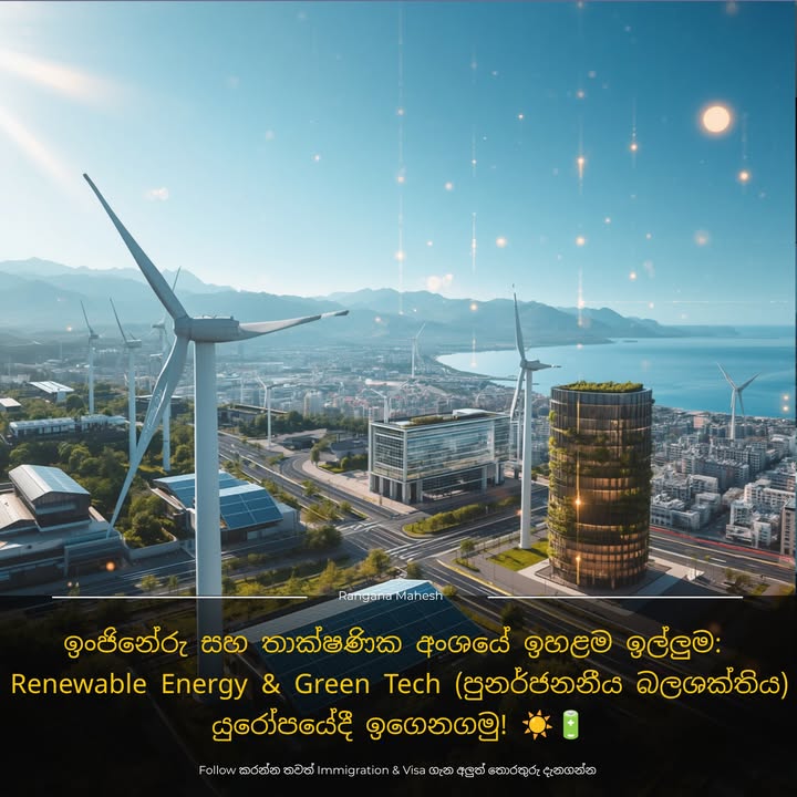 ඉංජිනේරු සහ තාක්ෂණික අංශයේ ඉහළම ඉල්ලුම: Renewable Energy & Green Tech (පුනර්ජනනීය බලශක්තිය) යුරෝපයේදී ඉගෙනගමු! ☀️🔋