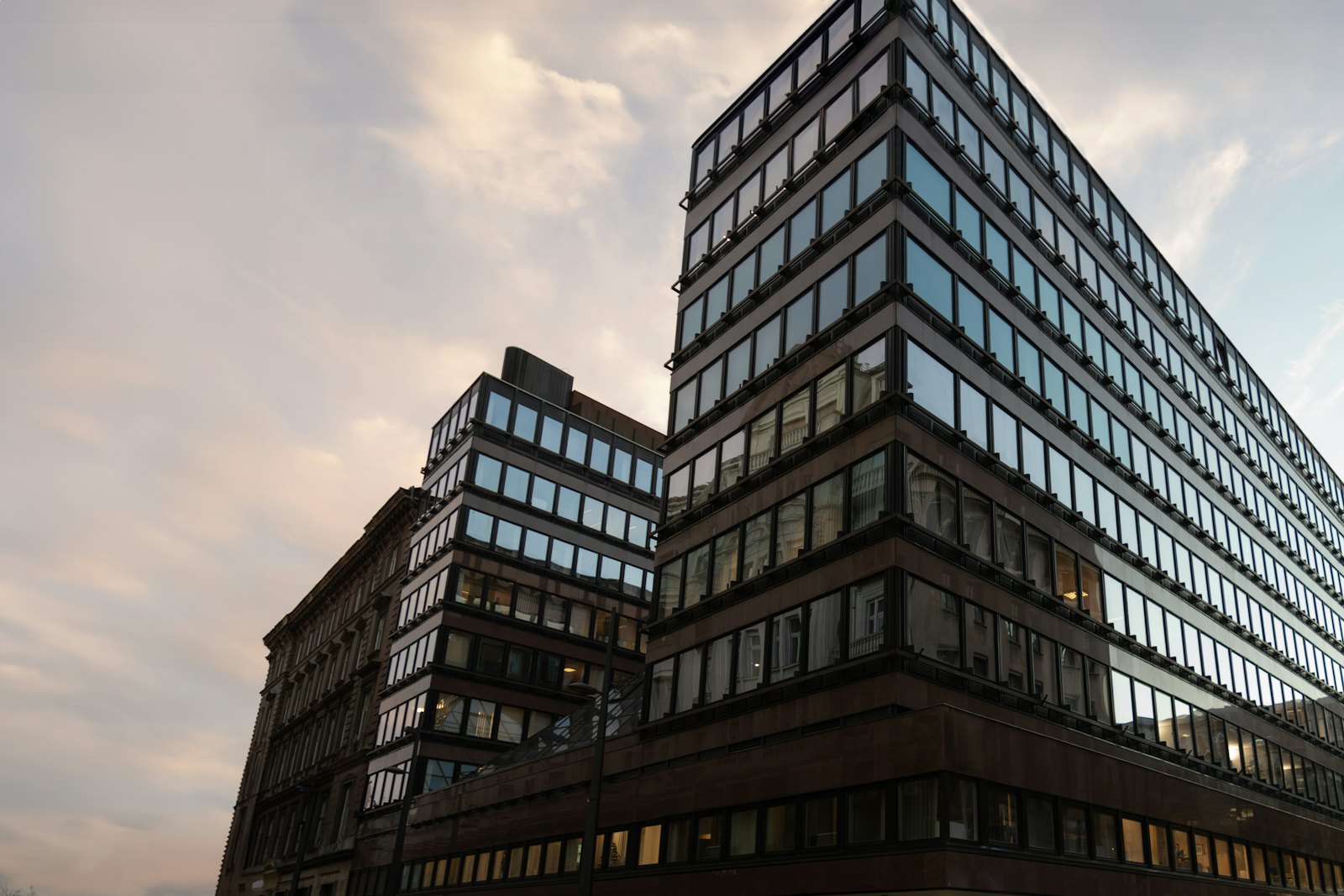 Modern office buildings in a European business district